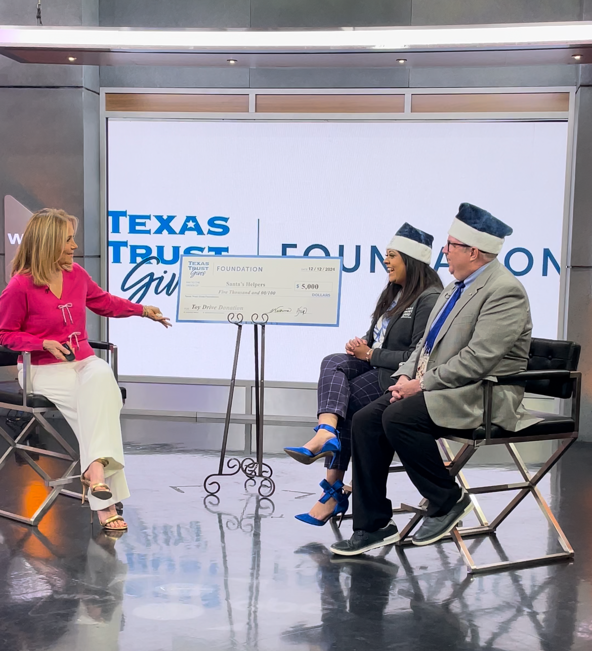 Texas Trust Giving Foundation, CEO Minge, Washima Huq, and WFAA's Jane McGary