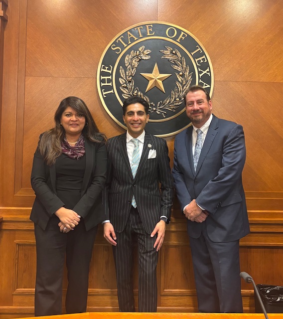 Brenda Tristan (American Airlines), Rep. Bojhani, and Dale Hansard (Caprock FCU)