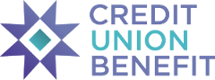 8 pointed purple star with green square inside next to Credit Union Benefits stacked.
