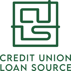 Green square with squiggly lines inside it above the words Credit Union Loan Source