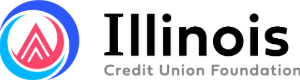 Blue circle with a magenta triangle inside it followed by Illinois Credit Union Foundation
