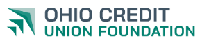 Teal series of 3 arrows followed by Ohio Credit Union Foundation