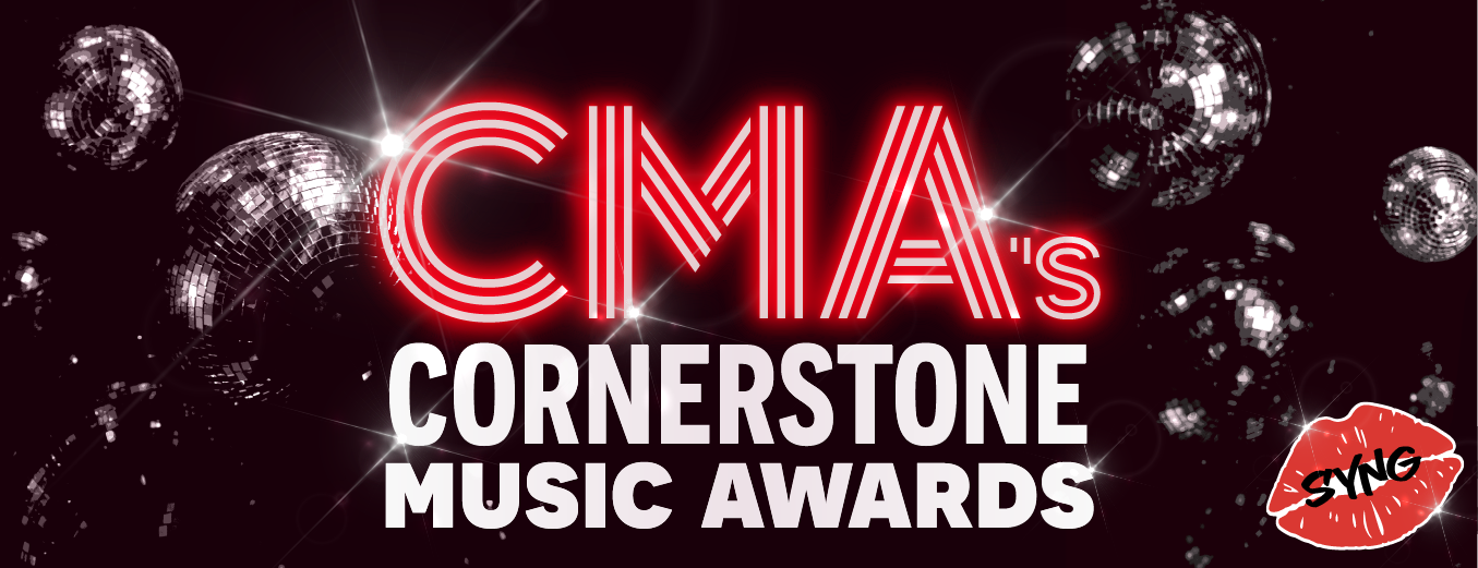 CMAs Cornerstone Music Awards with disco balls behind