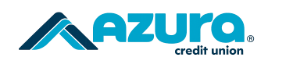 Dark blue and light blue upward arrow logomark next to azura credit union in all lowercase