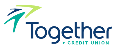 3 arrows in shades of green and blue to the left of Together Credit Union