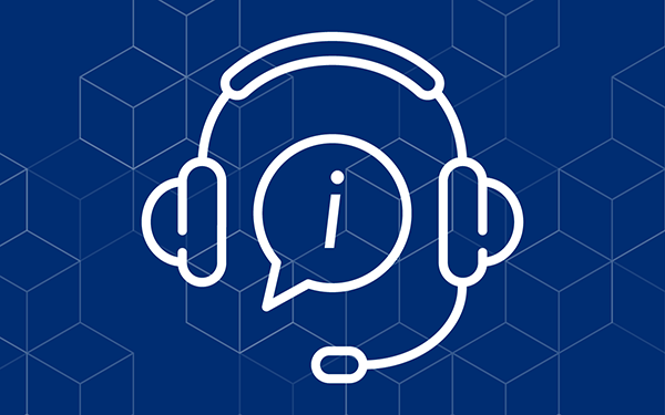 Icon of a headset with a quote bubble with an i inside