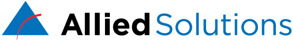 A blue triangle with a red curved line bisecting and extending outside of the triangle. Followed by the words Allied Solutiions
