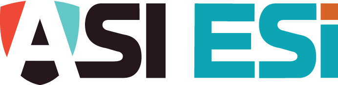 The letter A cut out of a tri colored shield shape. Followed by the letters SI, a space, and then ESi