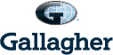 A letter G above a blue circle with white lines. Gallagher spelled out below.